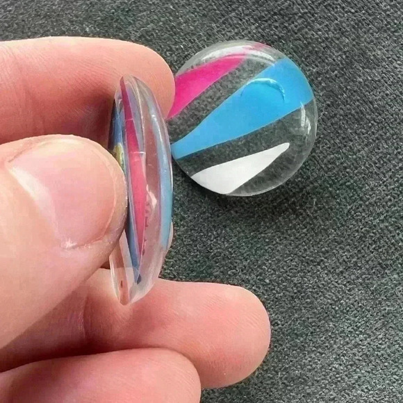 Vintage Pink & Blue Acrylic Earrings Circular 80s fun boho - Picture 3 of 6